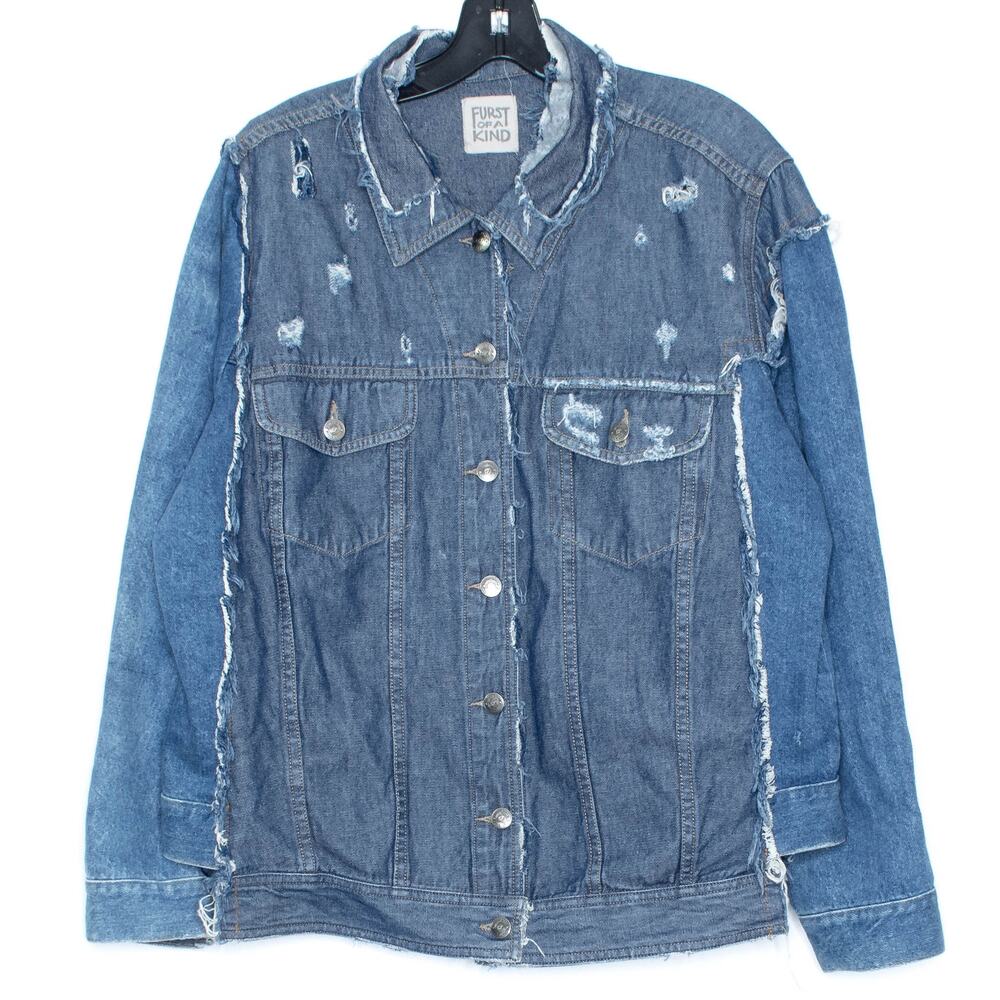 Furst Of A Kind Denim Jacket Distressed Grunge Y2K Streetwear 90s Boho Large